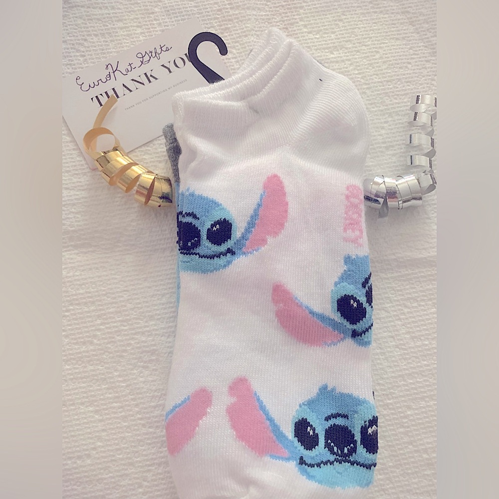 DISNEY Stitch No show Socks 1 pair NEW size 4-10 White, Blue, Pink Cute Trending